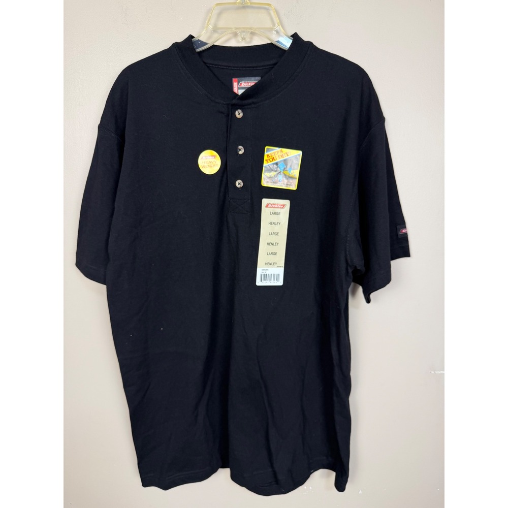 Dickies Mens Heavyweight Henley Shirt Black GS562BK Large NWT